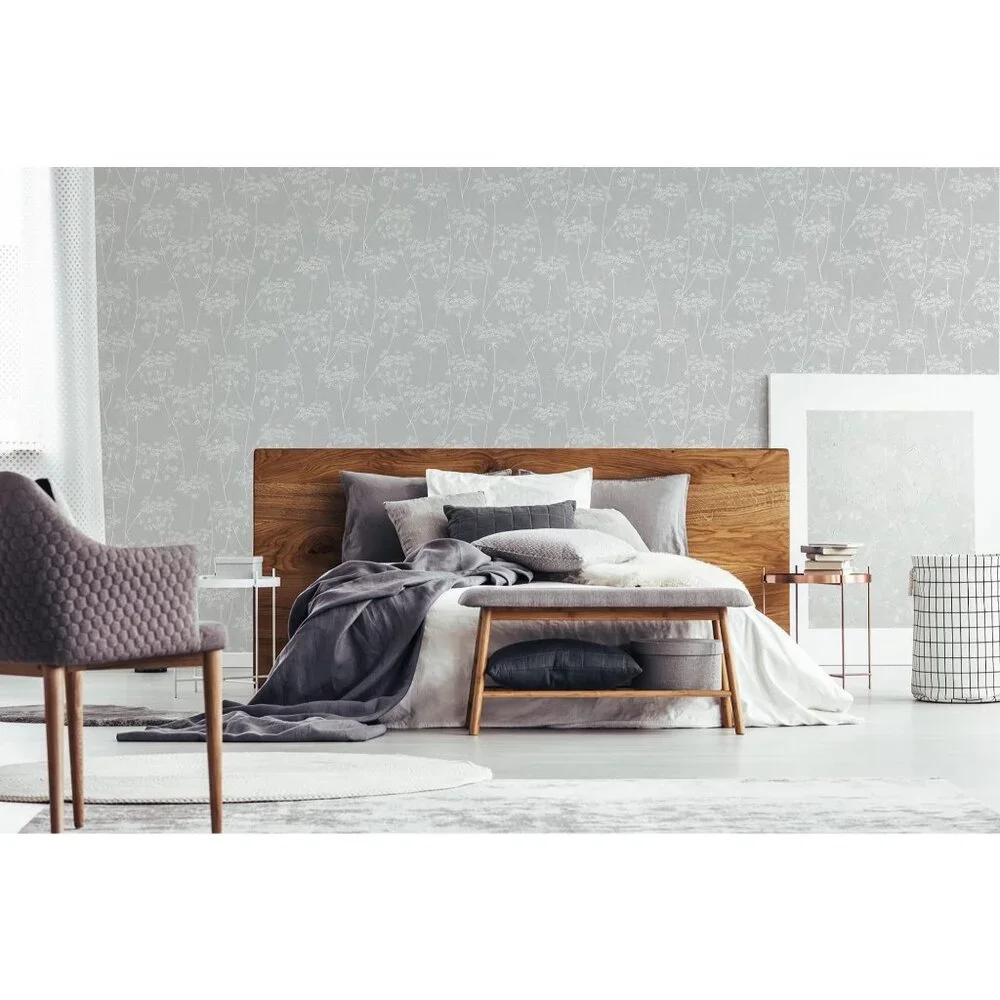 NEW Graham & Brown Aura Superfresco Grey Wallpaper 33-302 Floral Botanical